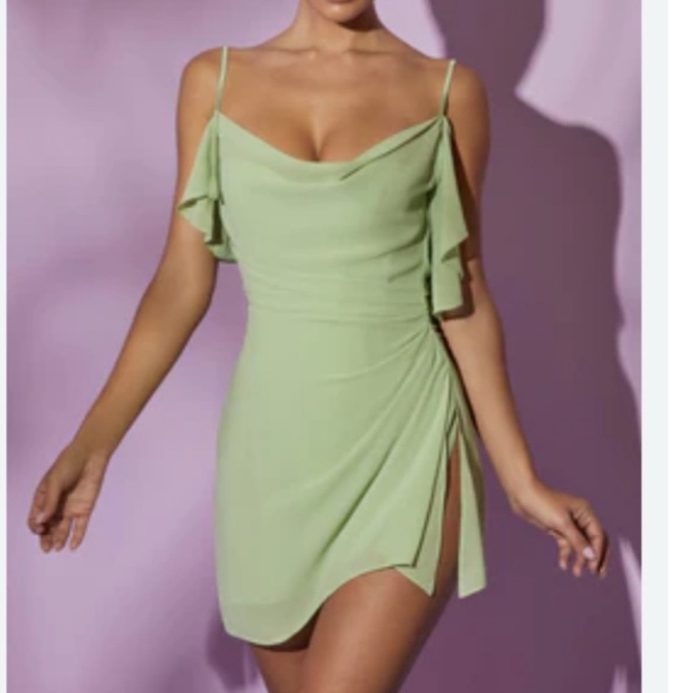 NWT Oh Polly Corset bodysuit sheer Chiffon Mini Dress Sage green size 8